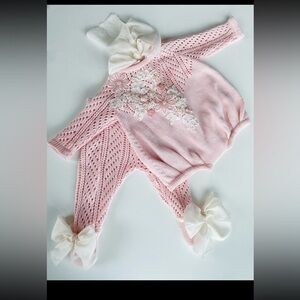 Charming Pink Knit Baby Set with Lace
